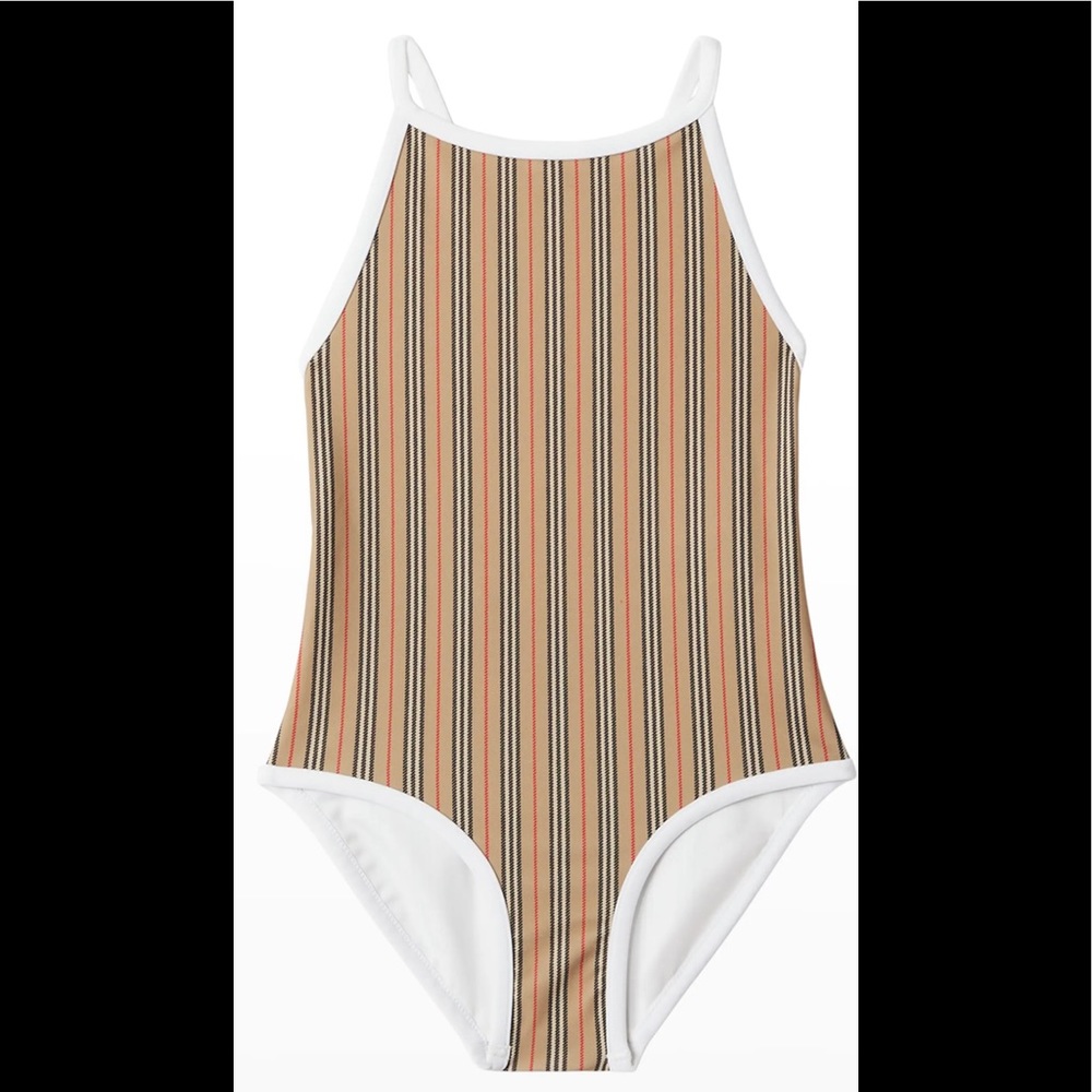 NWT- Burberry Girl's Sandie Micro Icon Stripe One-Piece Swimsuit sz 14
